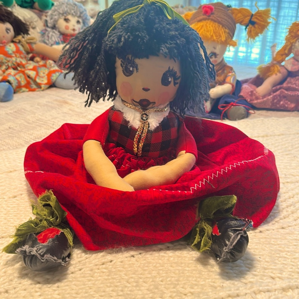 Handcrafted Rag Doll with Christmas colors